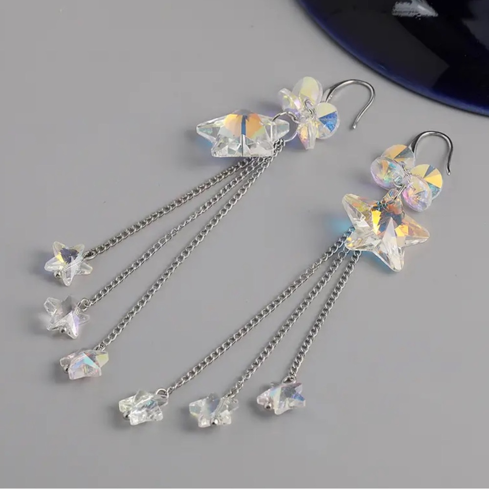 ⭐️Crystal Star Tassel Hook Drop Earrings